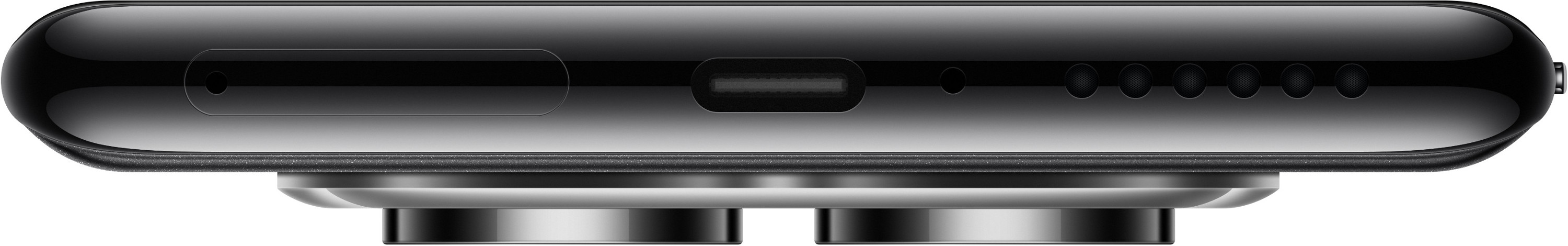 Zbliżenie dolnej części telefonu. Pokazuje porty i aparat.