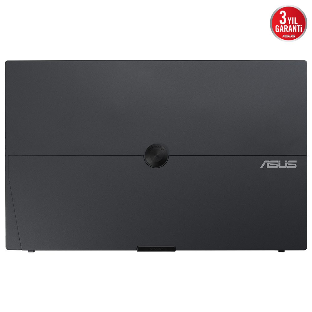 Siyah Asus ZenScreen, katlanmış, köşede Asus logosuyla.