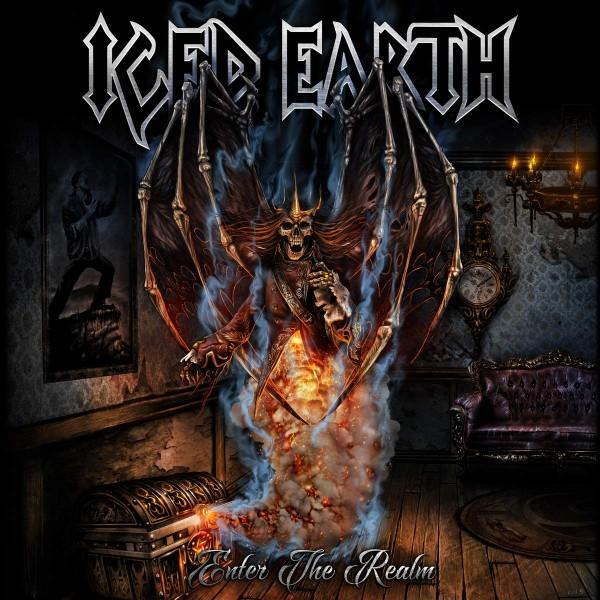 Iced Earth Albumcover-Kunst mit einem Dämon und einer Schatztruhe.