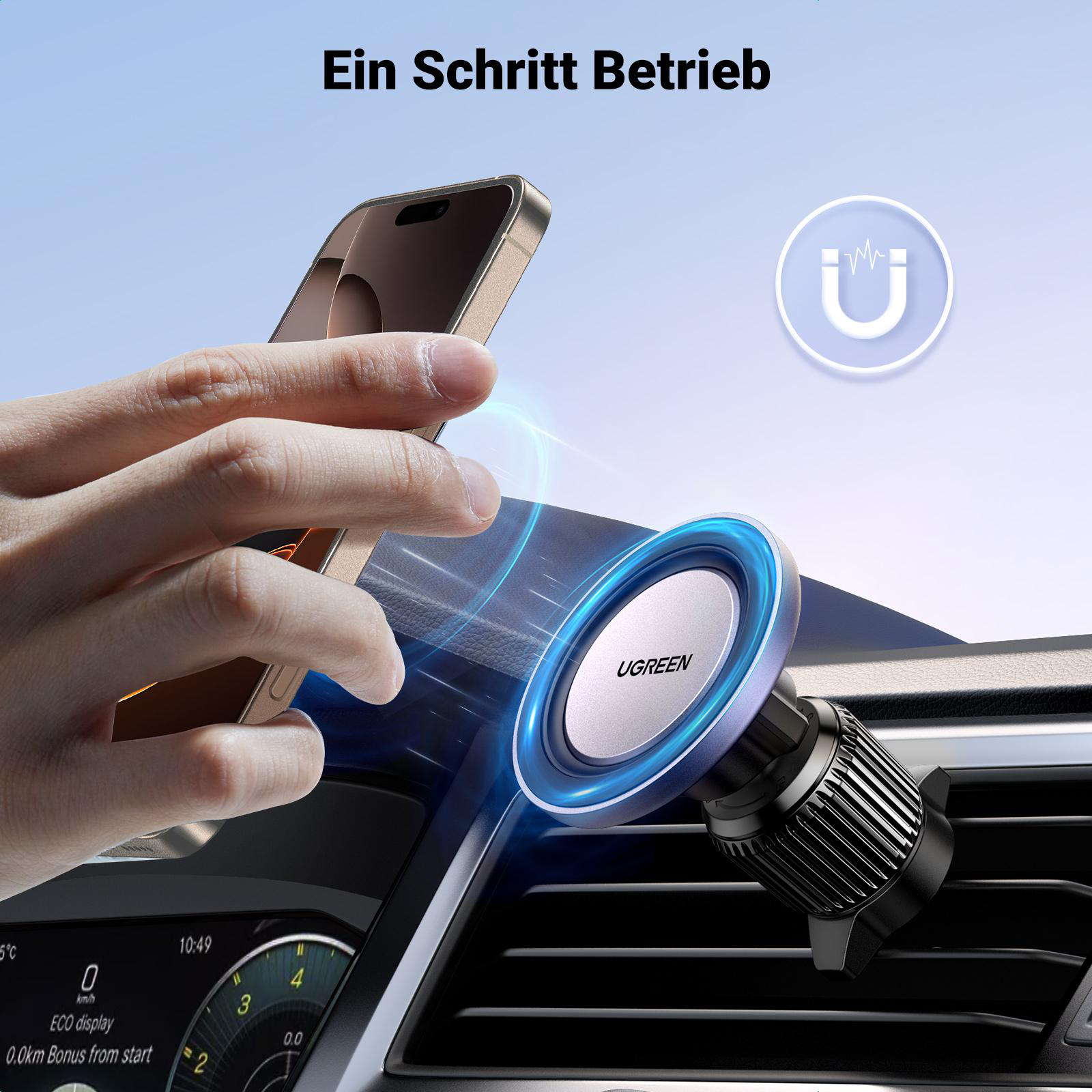 Ein Mann schläft im Bett, während ein Telefon auf dem Tisch geladen wird.