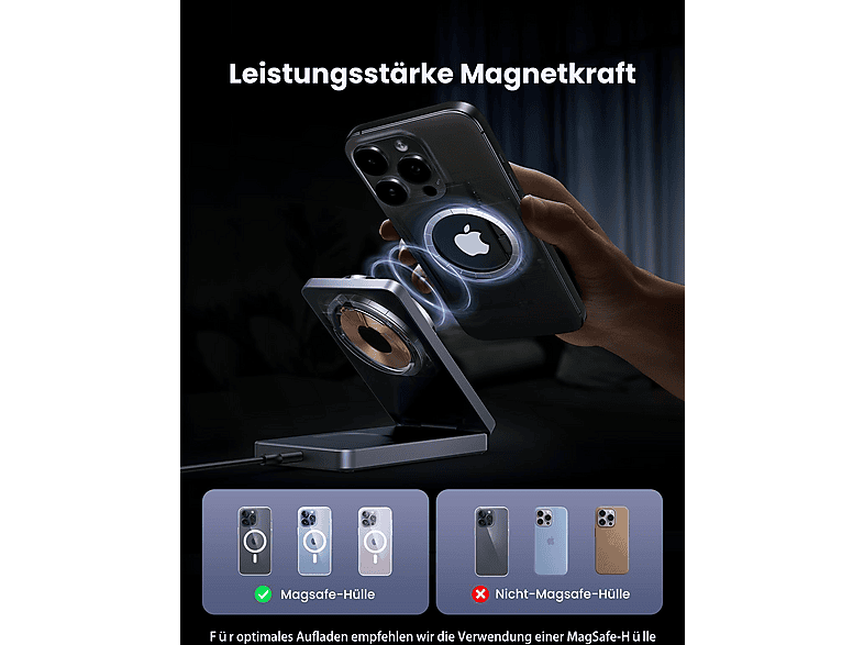 UGREEN 2-in-1 Magnetic Wireless Charger Apple, Samsung, Huawei, Xiaomi, Lenovo, etc, Gray