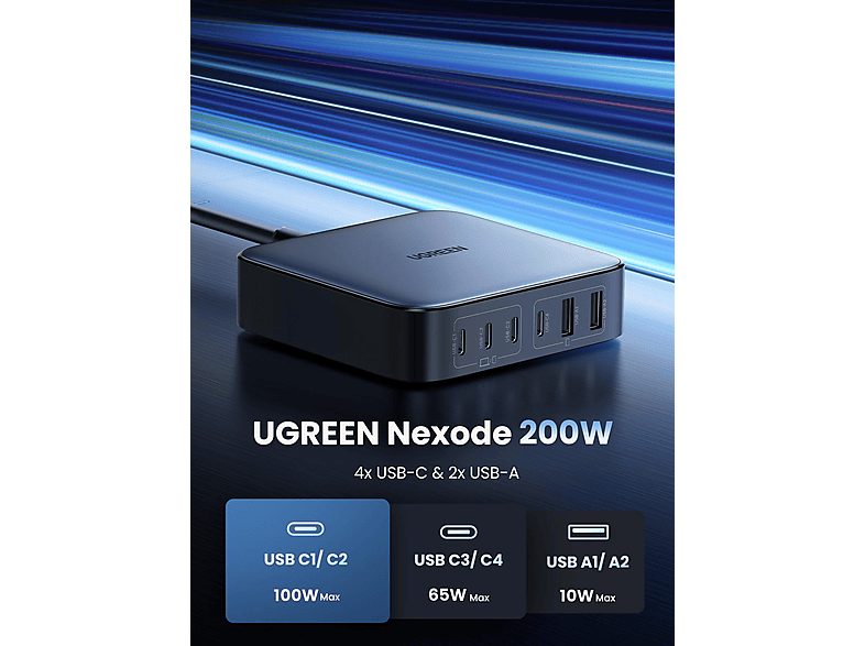 Thumbnail - UGREEN GaN 200W (6-Port) Desktop Charger Universal, Dark Gray