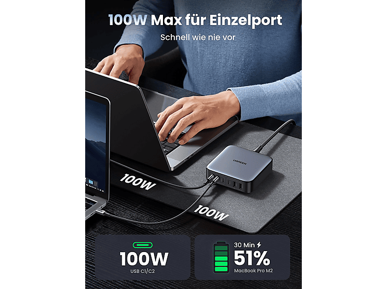UGREEN GaN 200W (6-Port) Desktop Charger Universal, Dark Gray