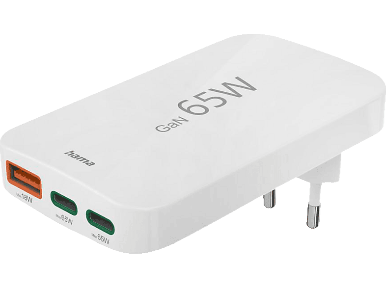 HAMA 2x USB-C, 1x USB-A, flaches Mini - Ladegerät universal, Weiß