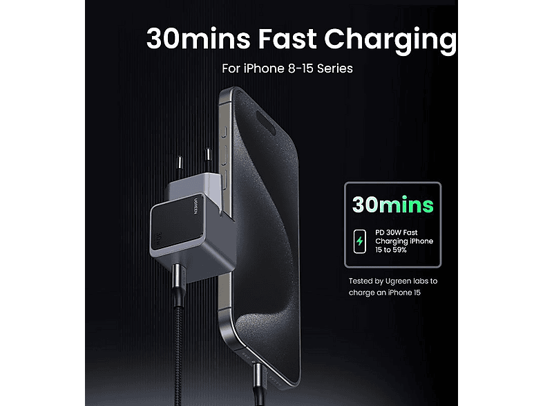 Thumbnail - UGREEN Nexode S 30W USB-C GaN Wall Charger Universal, Gray