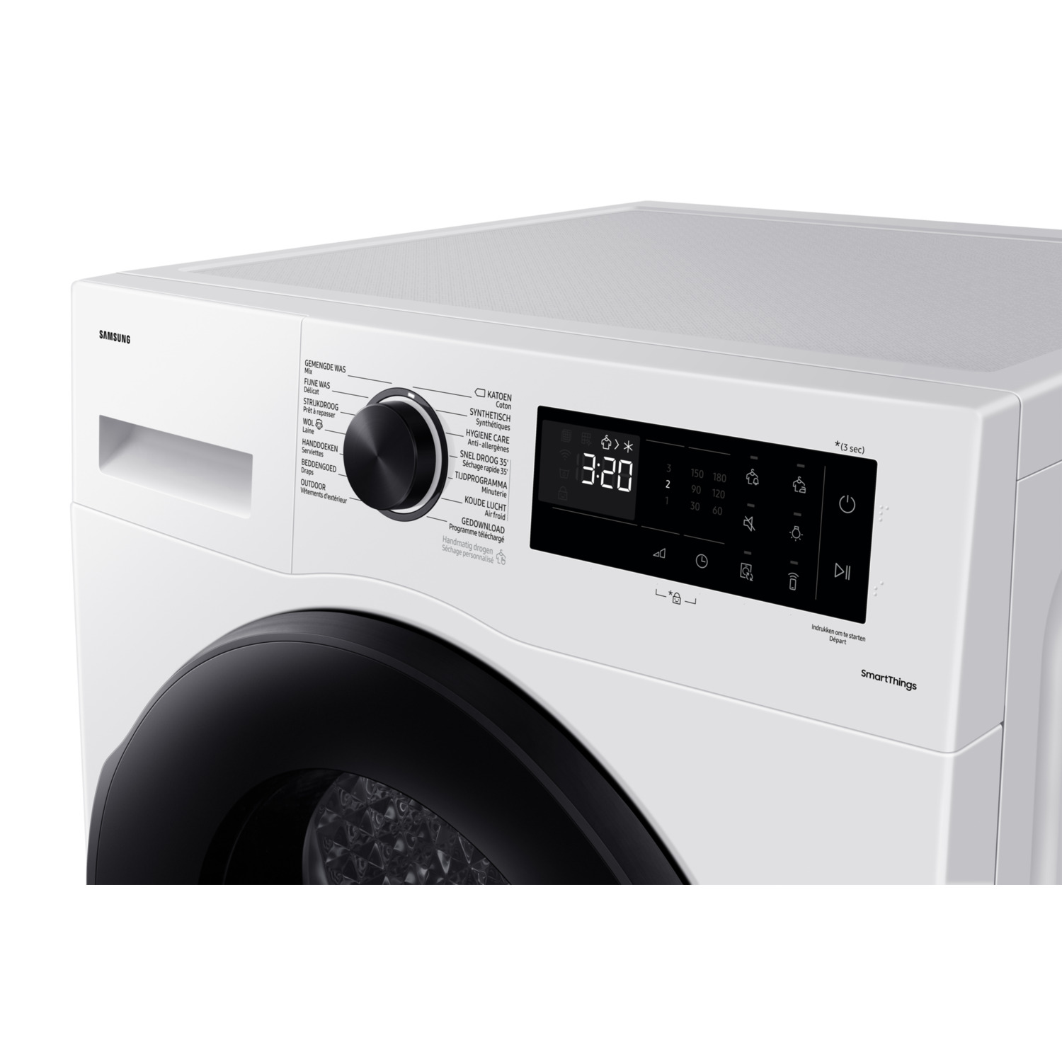 Un lave-linge avec un écran et un panneau de commande.