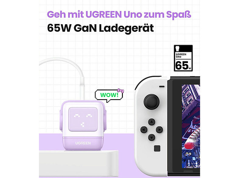 UGREEN Uno RG 65W 3-Port GaN Fast Charger EU Wall Universal, Pink
