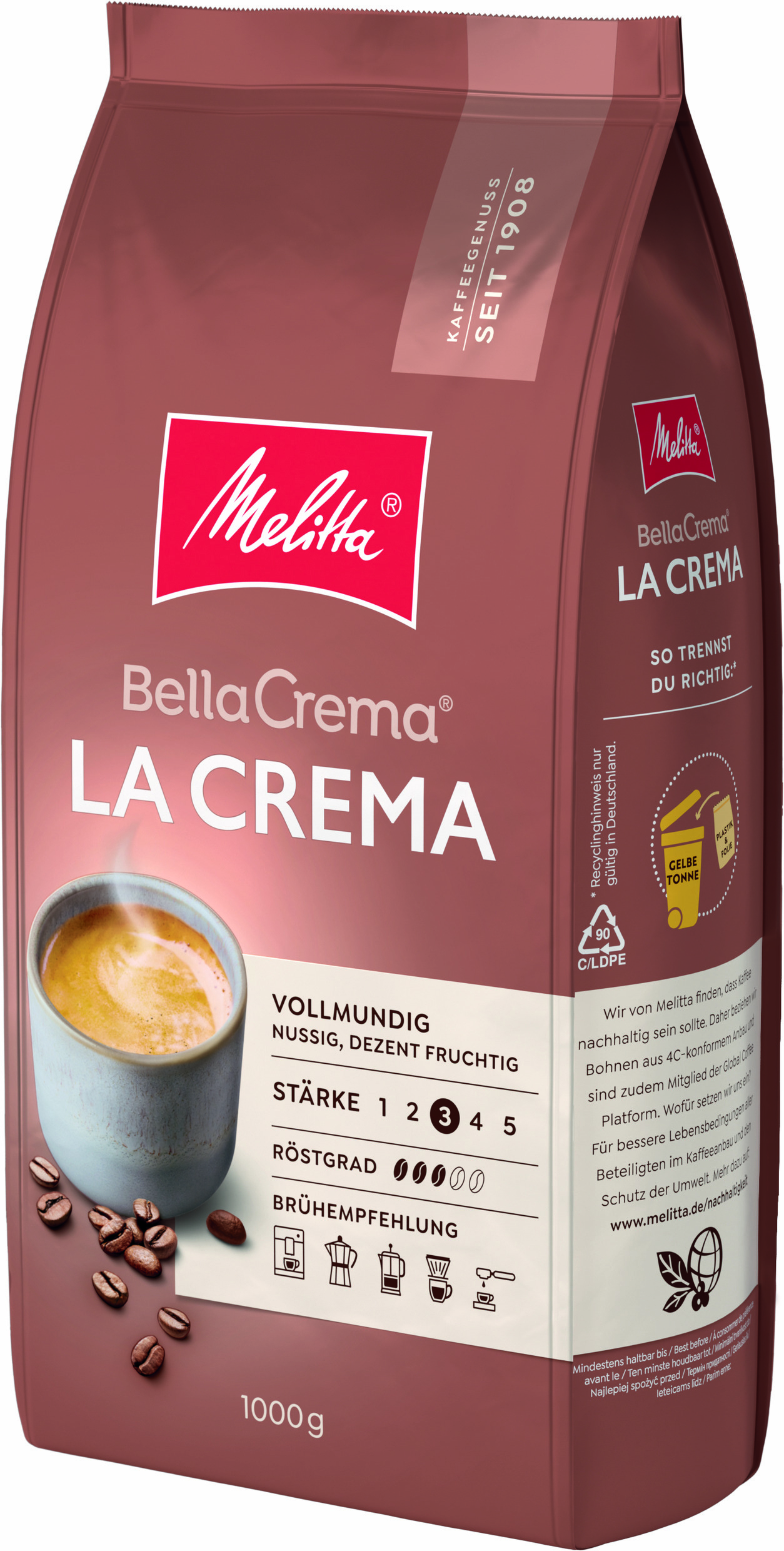 Kaffeepackung: Melitta BellaCrema LaCrema, Kaffee.