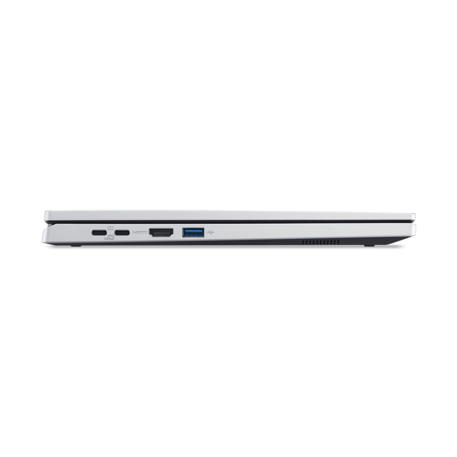Side view of a thin white laptop, ports visible on the side.