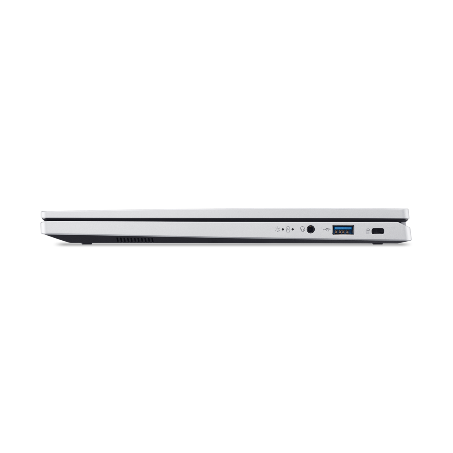 White laptop side view, showing ports and a black background.