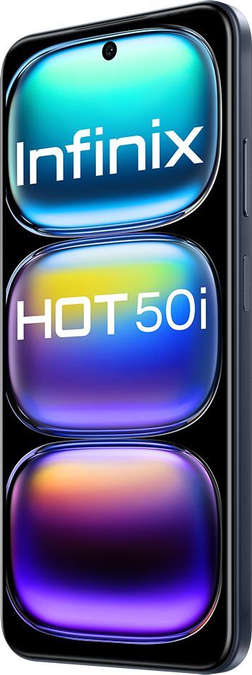 Okostelefon Infinix logóval és HOT 50i felirattal a képernyőn.