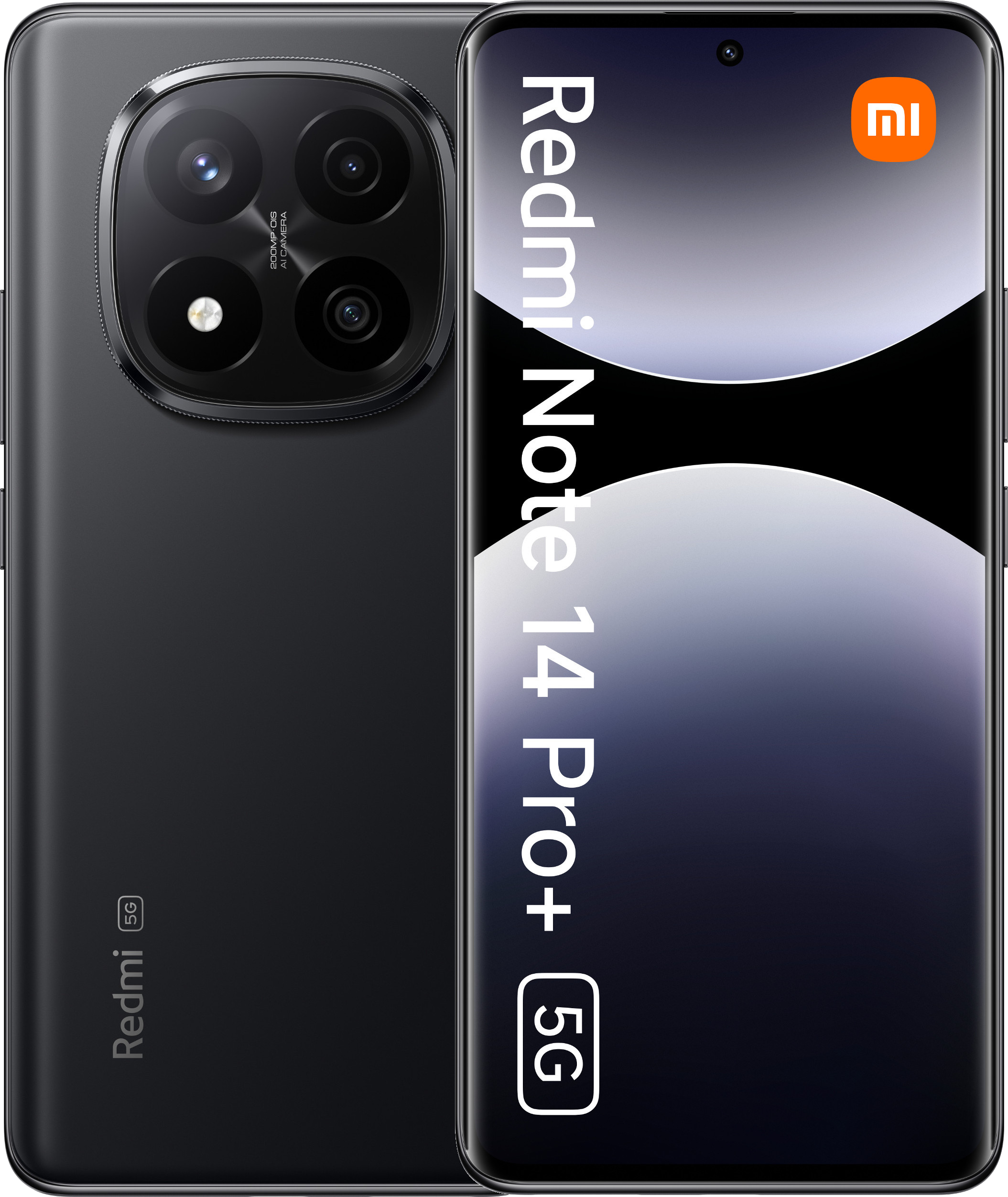 Czarny telefon Redmi Note 14 Pro+ 5G z trzema aparatami.