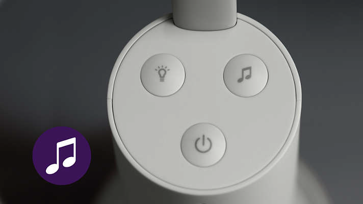 Nahaufnahme eines Babyphones mit Licht-, Musik- und Ein/Aus-Tasten.