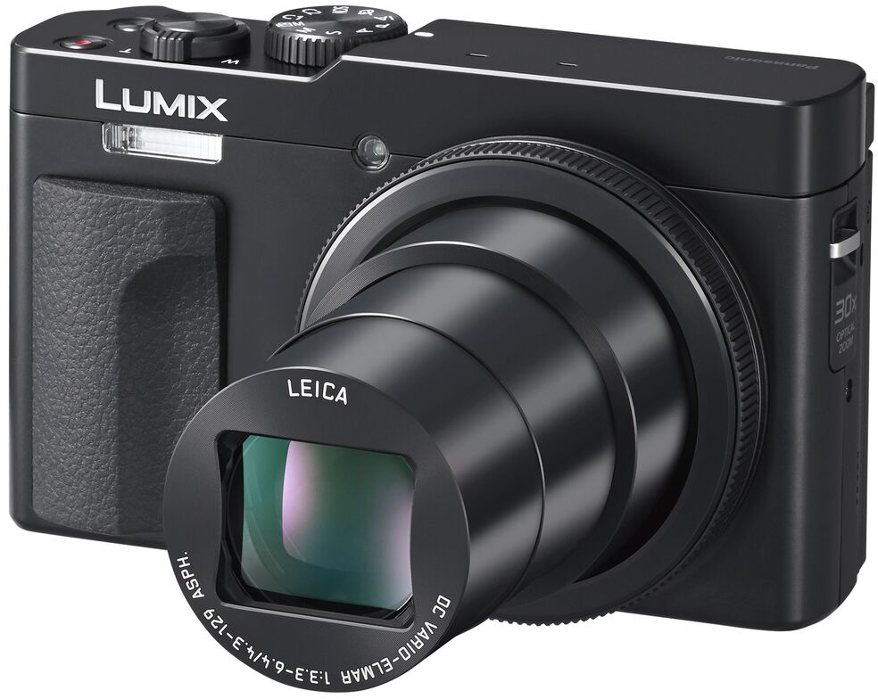 Fekete kamera kinyújtott objektívvel, Leica felirattal.