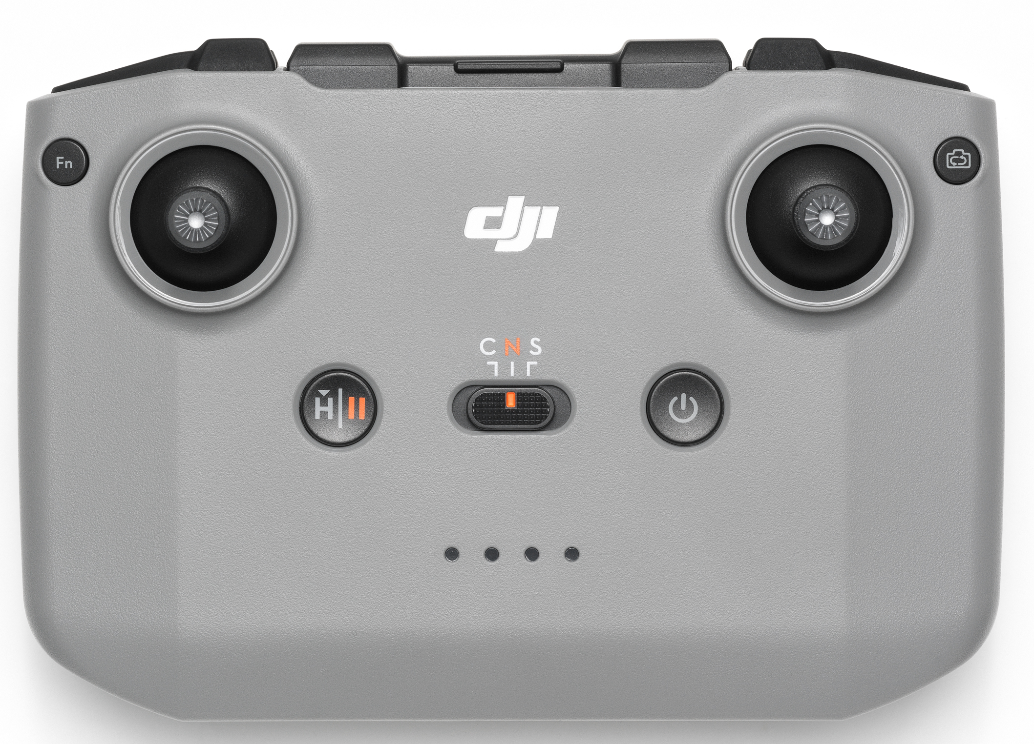 Szürke drón vezérlő gombokkal és joystickokkal.