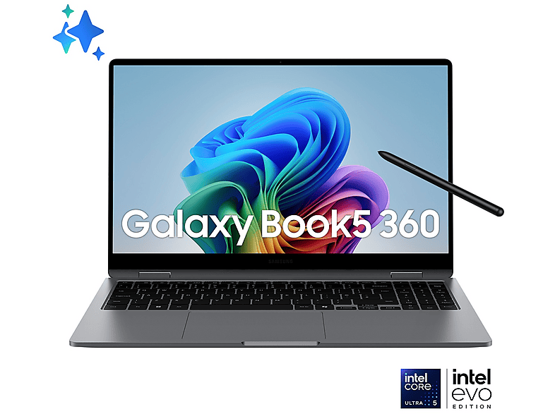 Samsung Galaxy Book5 360 convertibile 2 in 1, 15,6", processore Intel Core Ultra 5 226V, 16 GB, 512 GB Ssd, Grey Notebook Convertibile