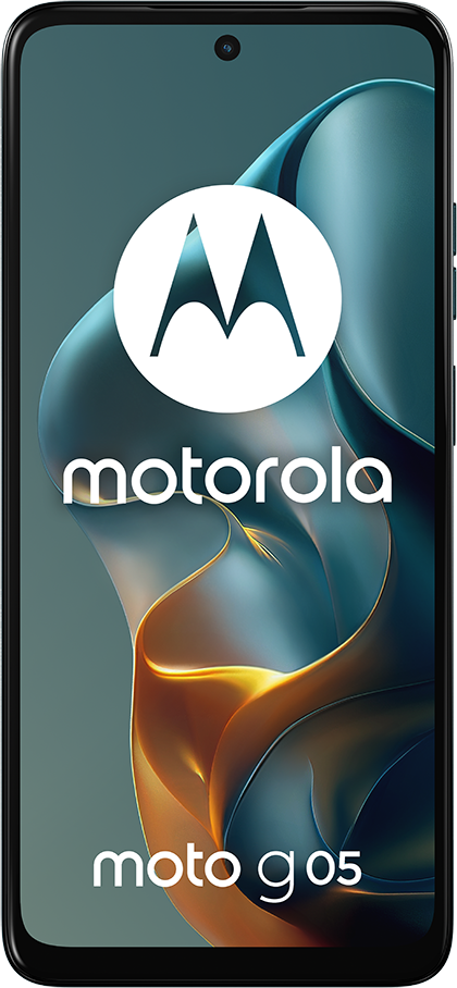 Motorola Moto G05 telefon, nagy fehér Motorola logóval a képernyőn.