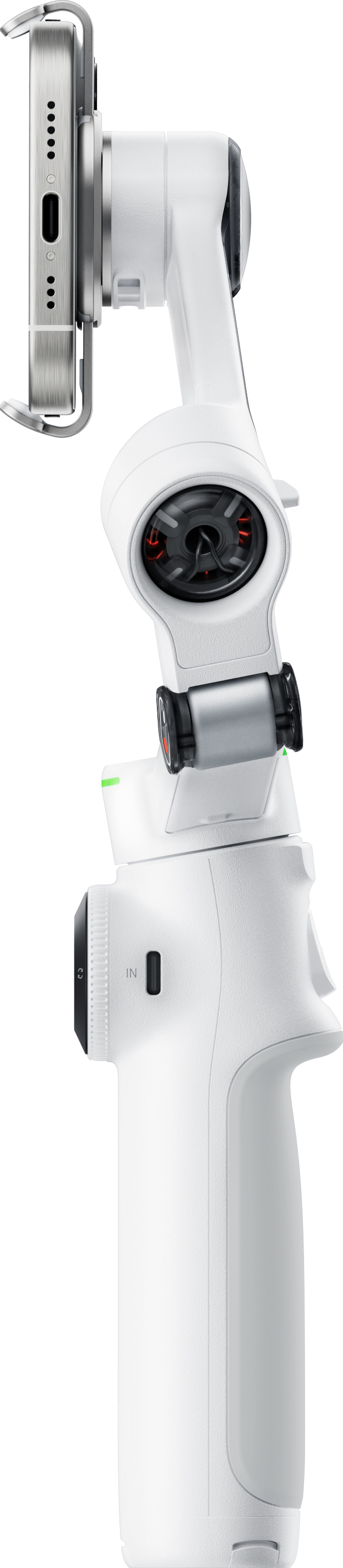 Un stabilisateur portable blanc et argenté.