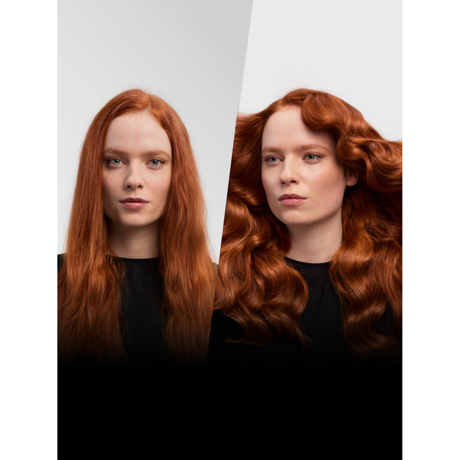 Two women with red hair; one with straight hair, the other with styled waves.