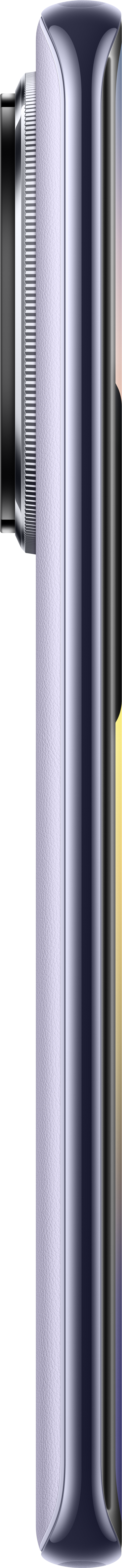 Vue latérale d'un téléphone violet clair. Un module de caméra noir est visible.