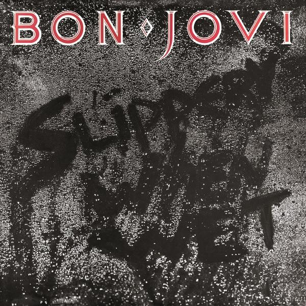 Bon Jovi Albumcover. Auf nassem schwarzen Untergrund gerutscht, weiße Flecken und Schrift.