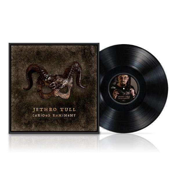 Albumcover. Schallplatte und eine Maske. Titel: 'Jethro Tull - Curious Ruminant'.