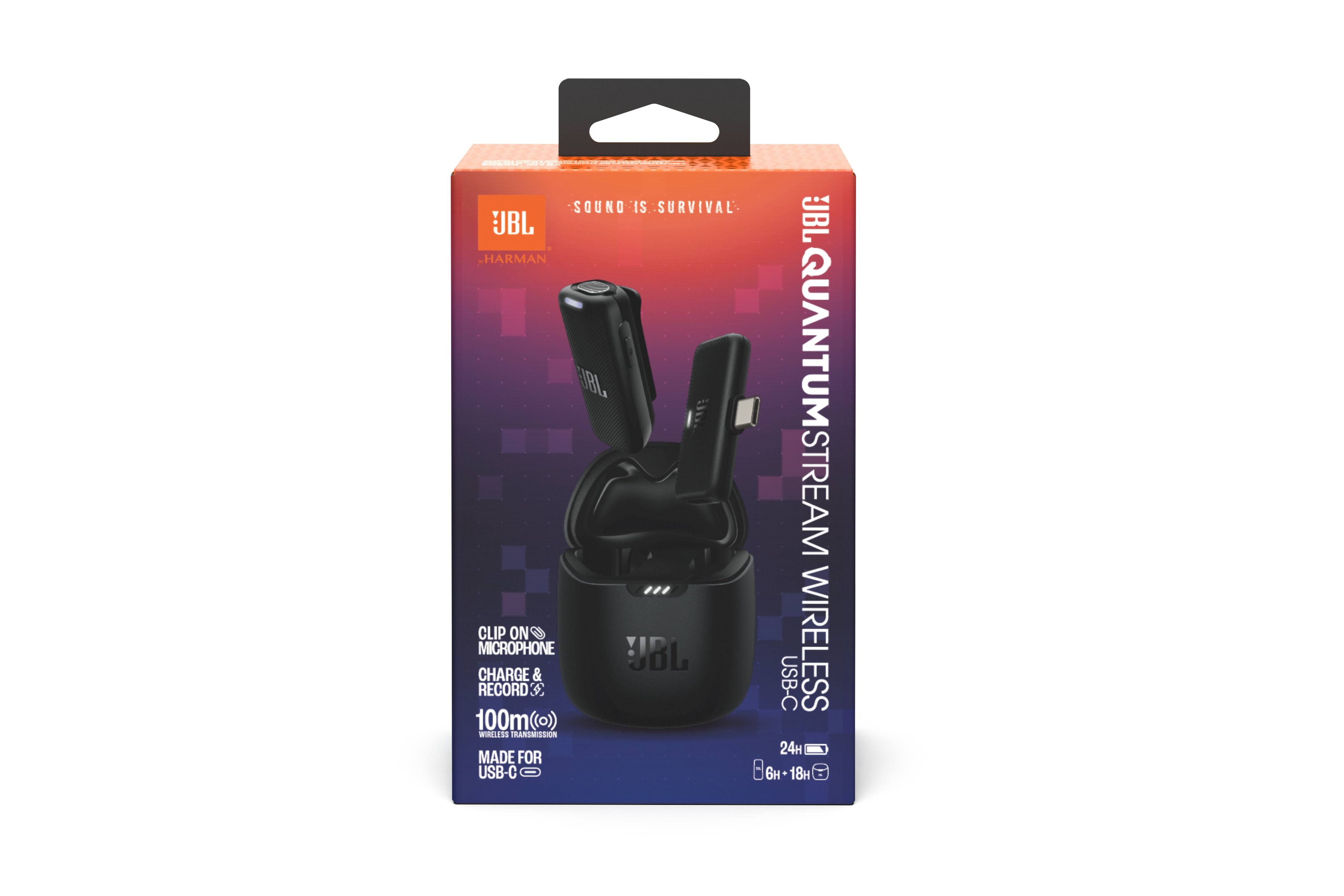 Bir JBL kutusunda kulaklık ve USB-C'li bir şarj kutusu bulunur.