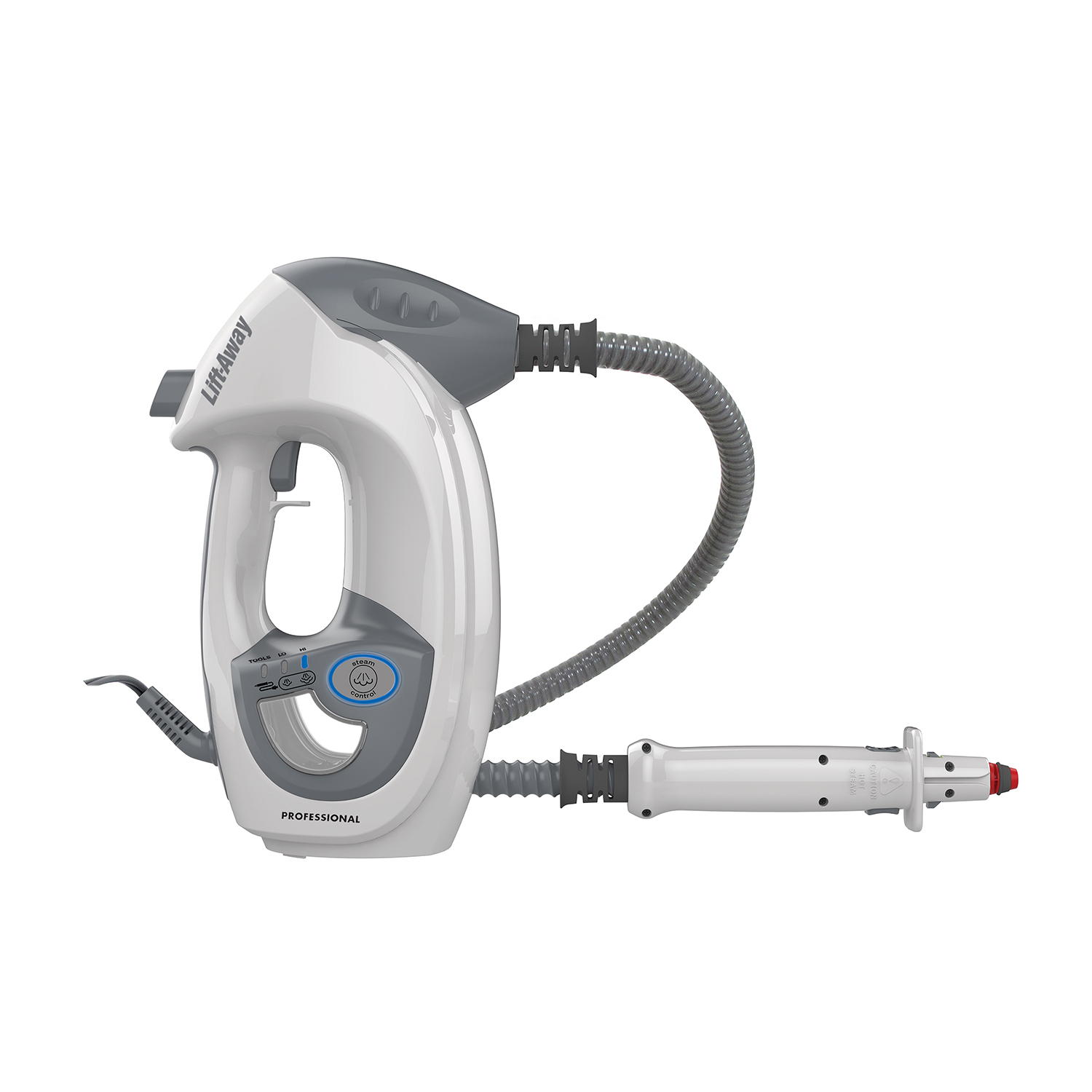 Un pulitore a vapore Lift-Away Professional bianco e grigio.