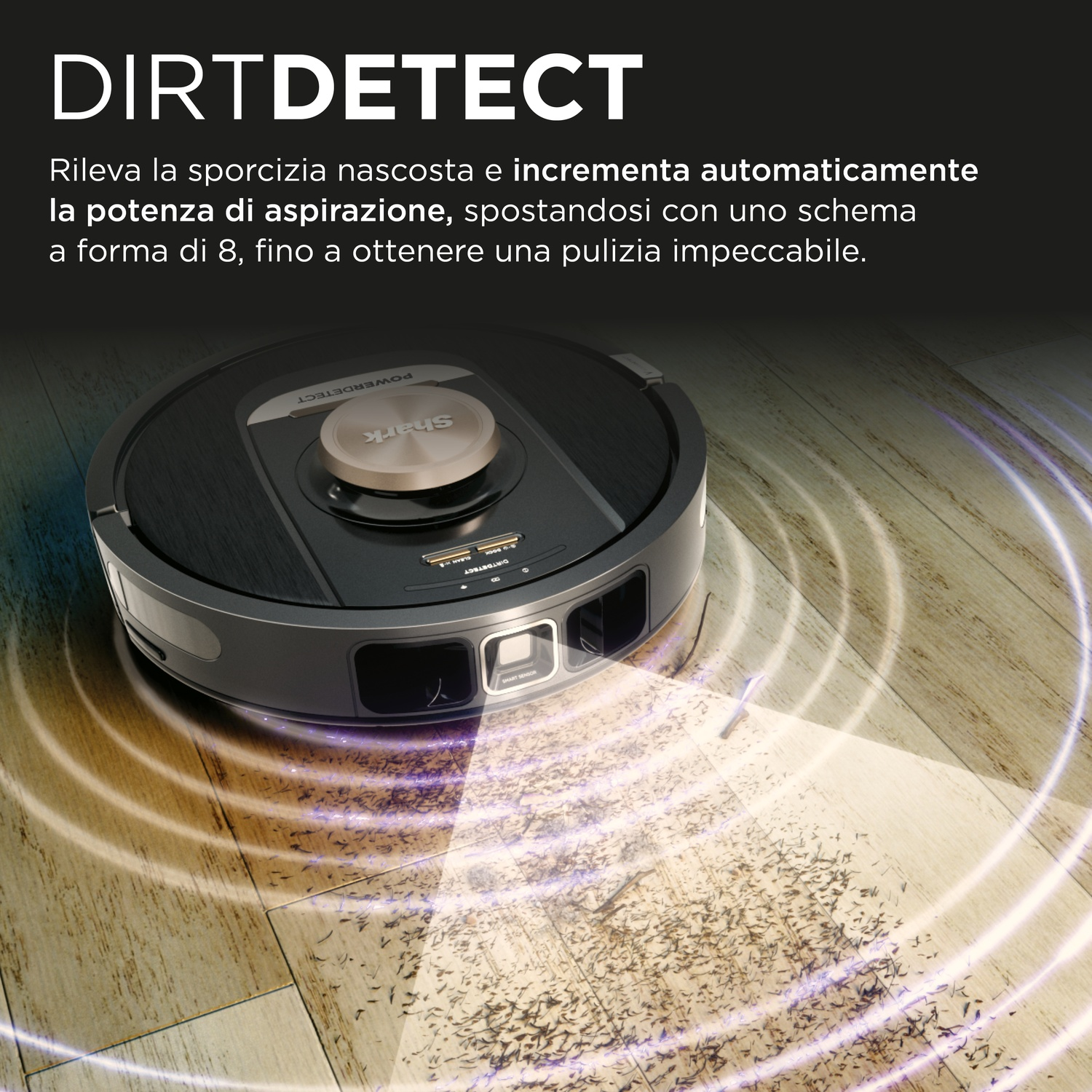 Un aspirapolvere robotico che pulisce un pavimento in legno.