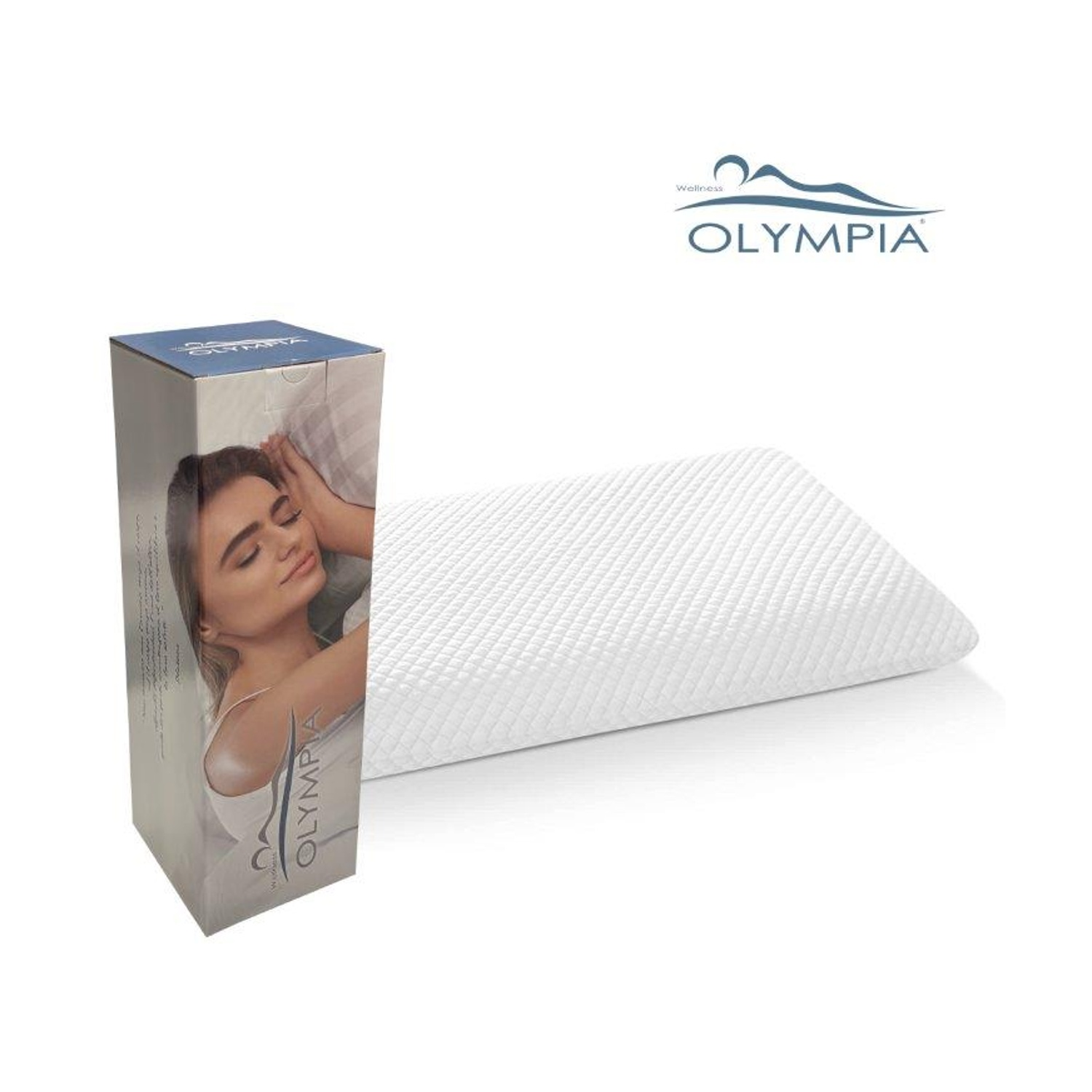 Cuscino con scatola. La scatola mostra una donna che dorme.