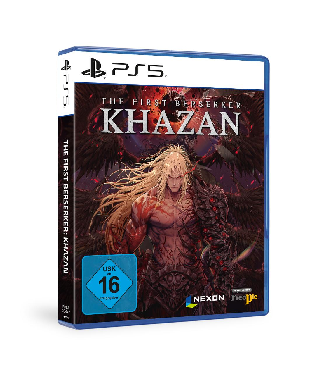 PS5-Spielbox: The First Berserker: Khazan, Muskelcharakter-Illustration, rot/schwarzer Hintergrund.
