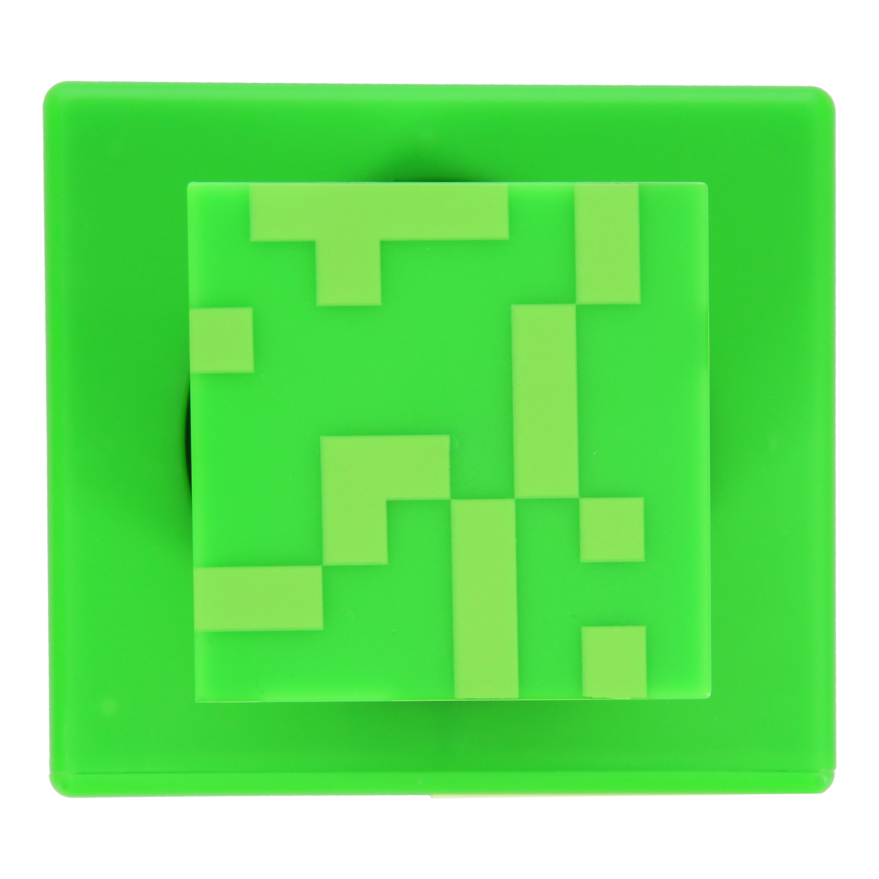 Draufsicht auf eine grüne Creeper-Uhr. Die Oberseite ist quadratisch mit einem grünen Quadrat in der Mitte.