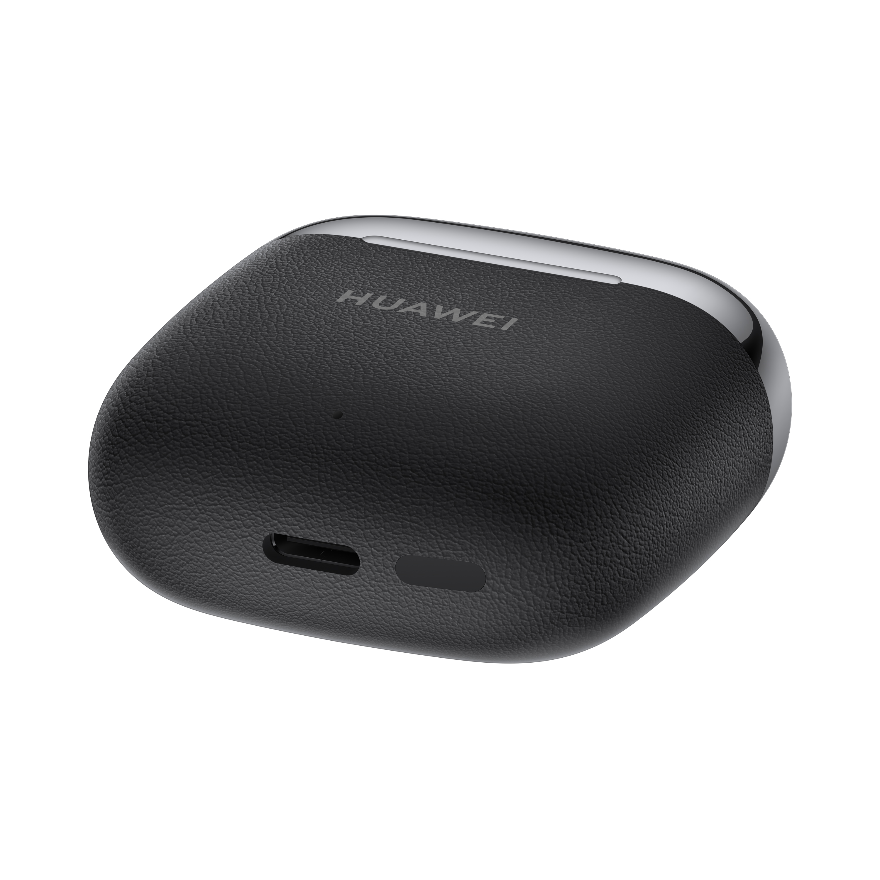 Schwarzes, abgerundetes Ladecase mit dem Schriftzug 'HUAWEI' in Silber.