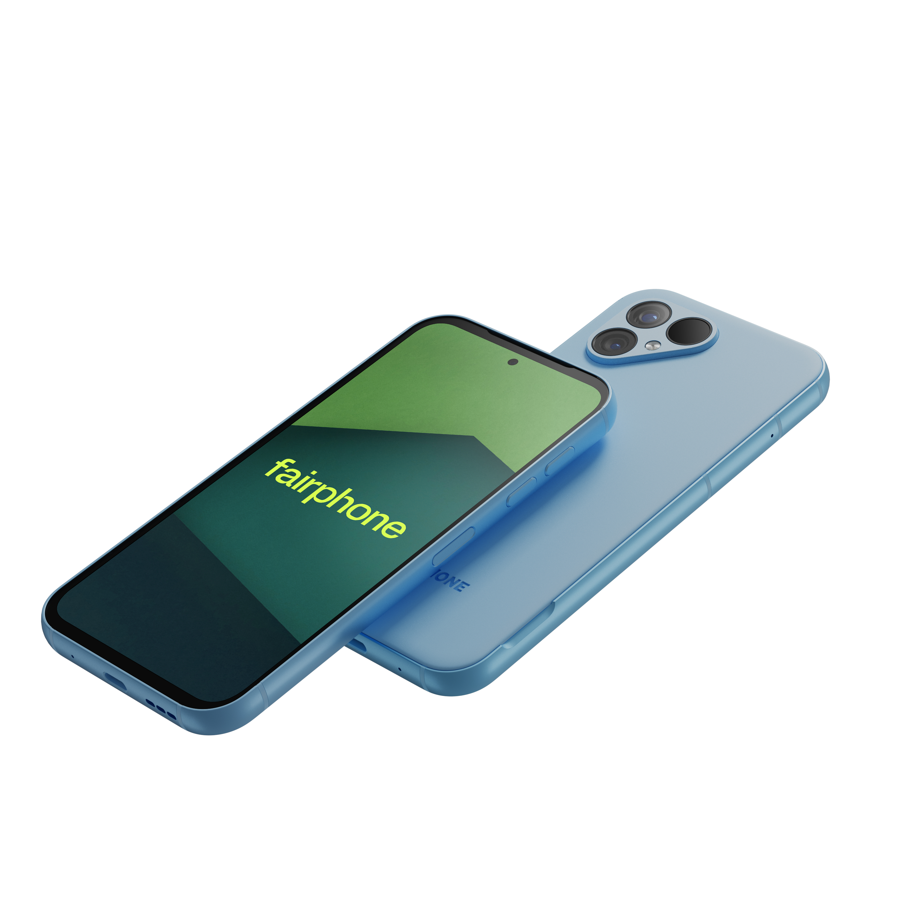 Zwei hellblaue Smartphones, eines liegt auf dem anderen.