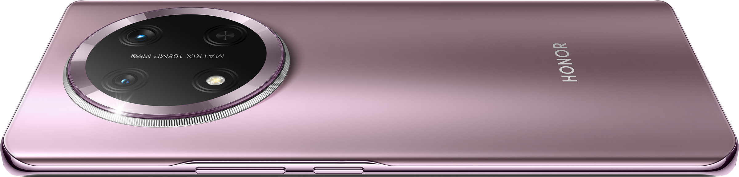 Rózsaszín HONOR telefon. Kamera sorozat a hátoldalon, HONOR logóval.