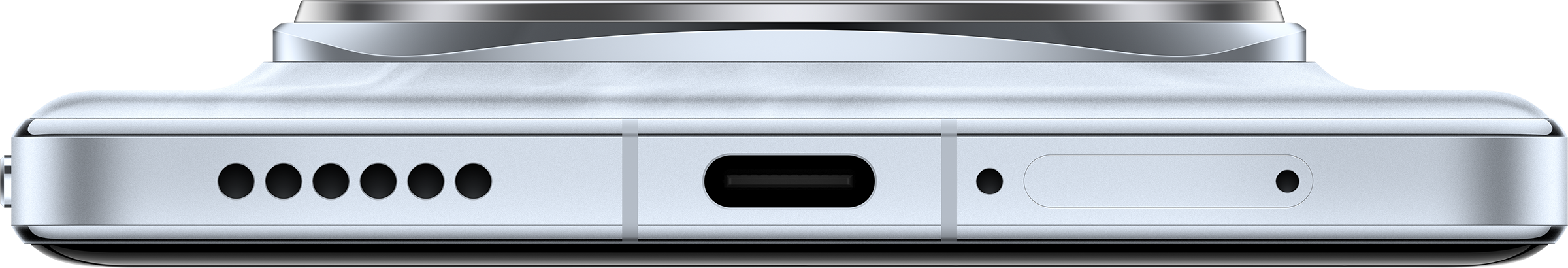 Telefon alulnézete. Hangszórókat, USB-C portot és mikrofont mutat.