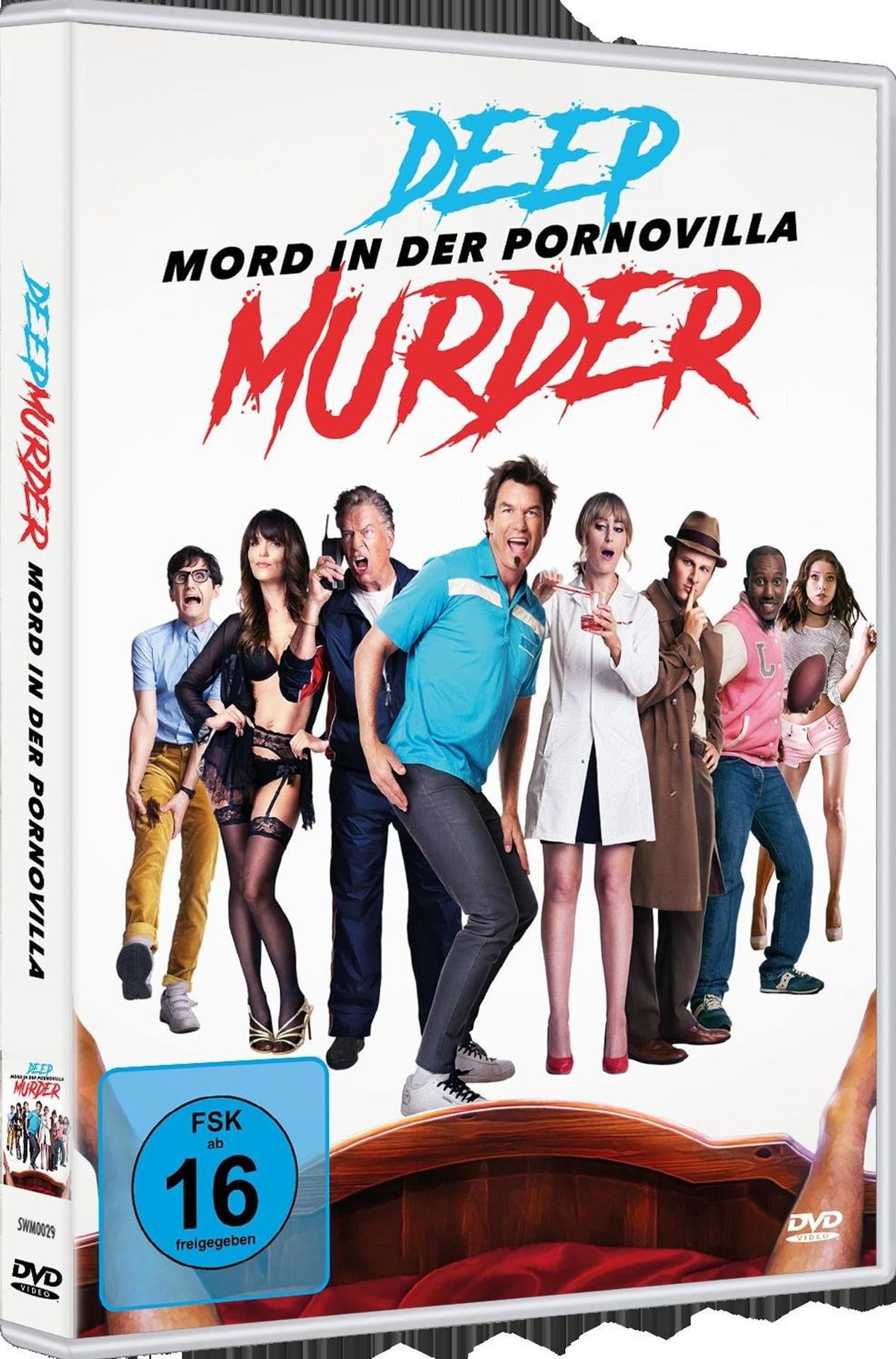 DVD-Cover von Deep Murder. Gruppe von Leuten in verschiedenen Outfits. Deutscher Text. Weißer Hintergrund.