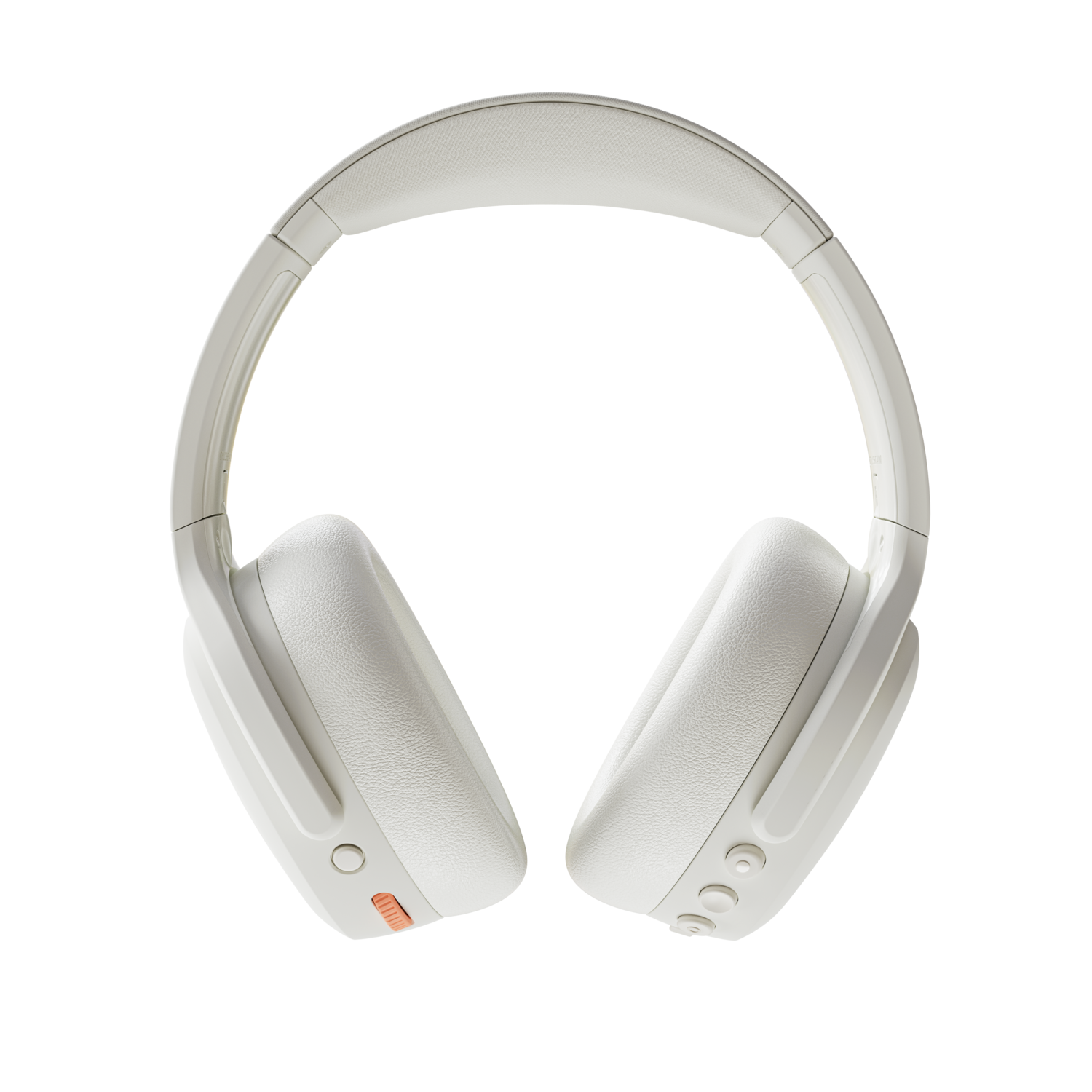 White over-ear headphones with controls and buttons. The headphones are placed against a black background.