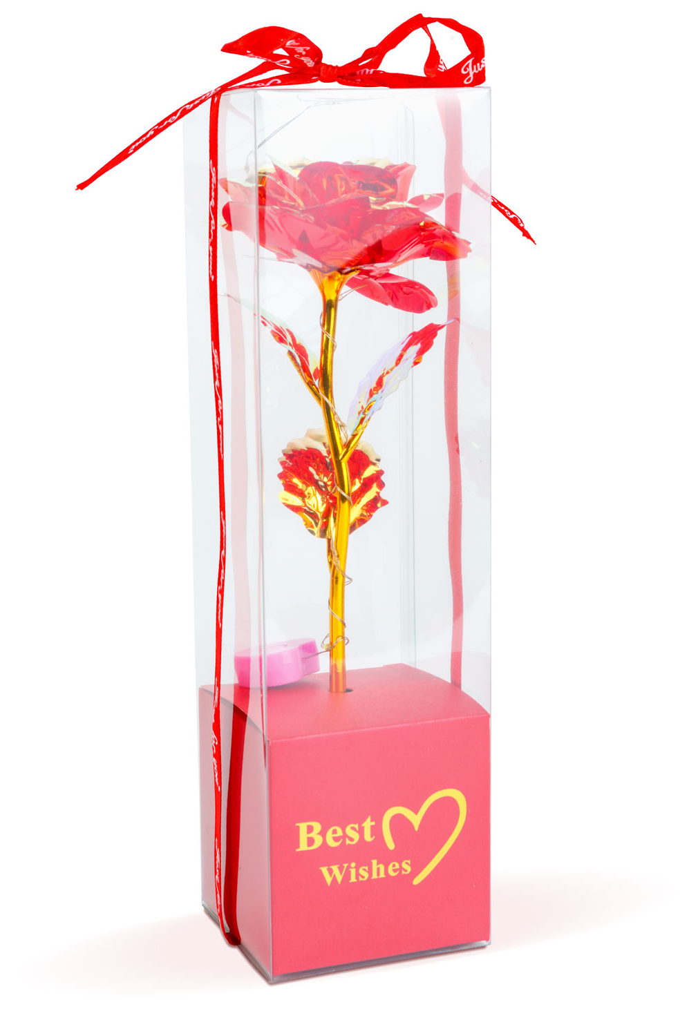 FAMILY Galaxy művirág műanyag dobozban, fényekkel, piros (DA01198)