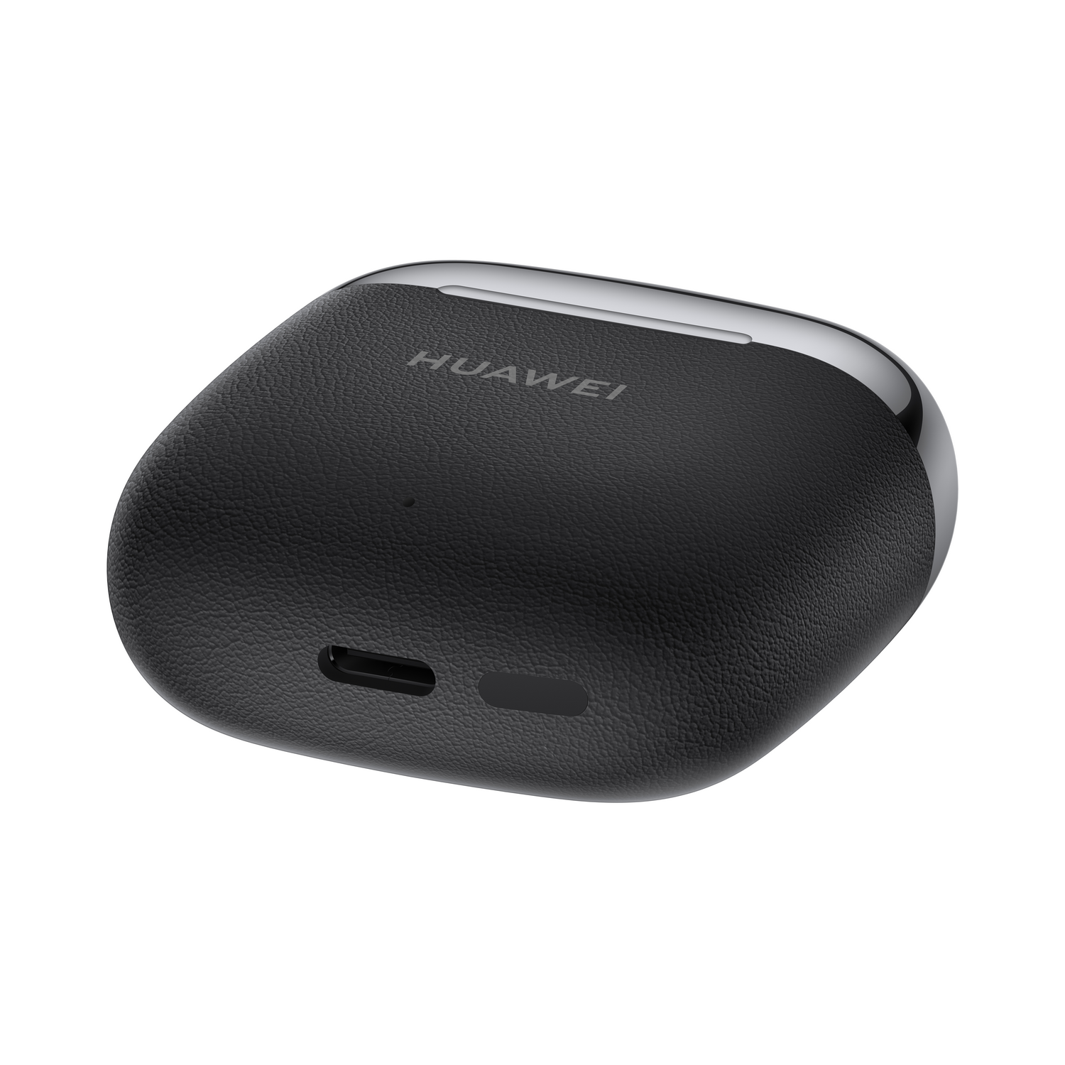 Funda de carga negra texturizada con la palabra HUAWEI en plata.