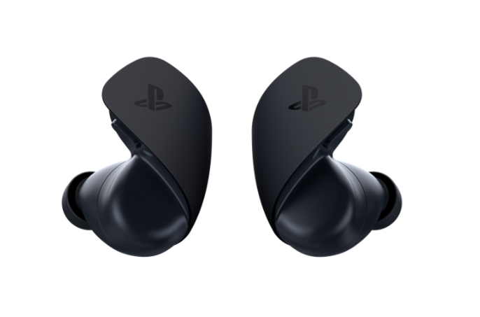 Dos auriculares negros con el logotipo de PlayStation sobre fondo blanco.