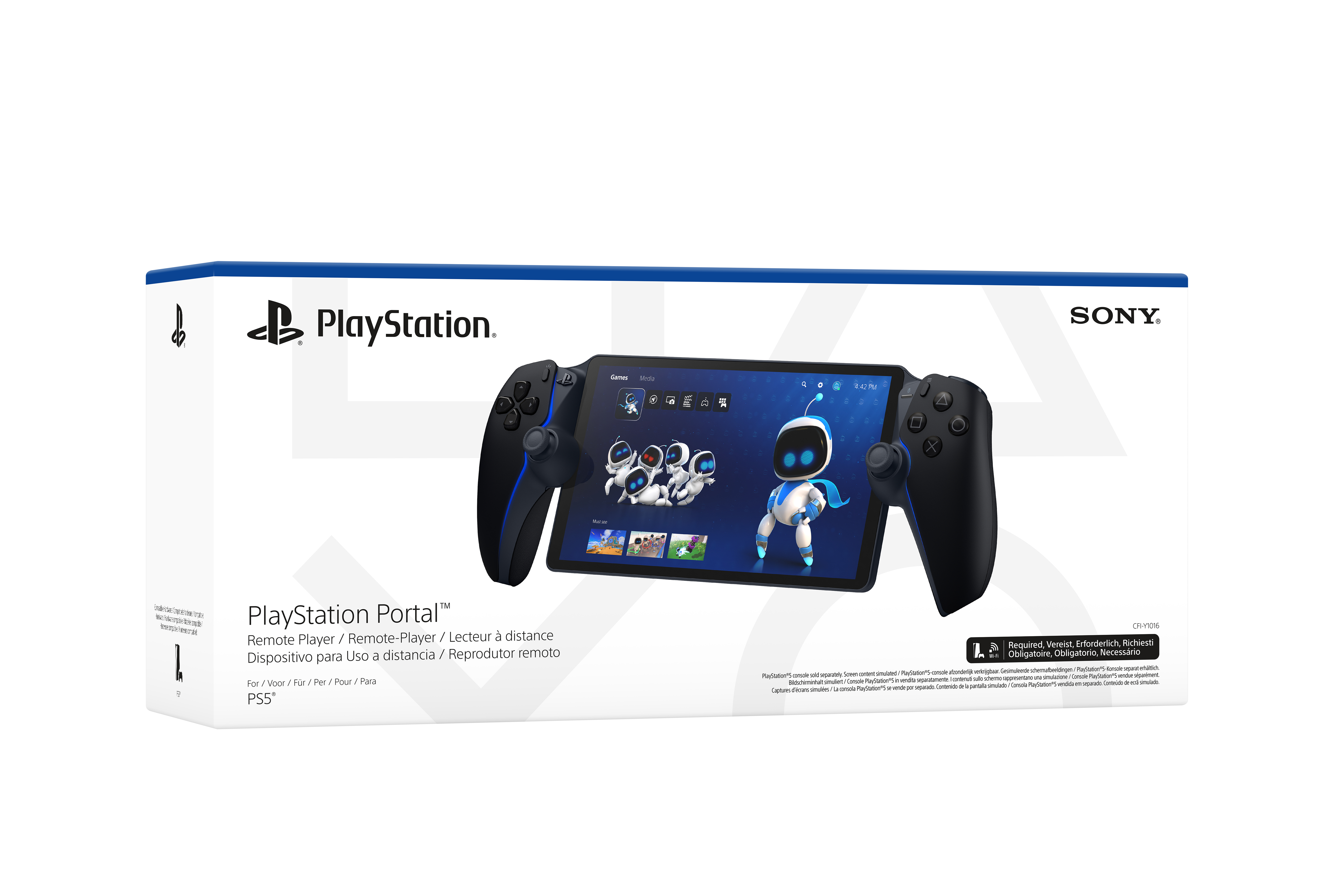 PlayStation Portal-Box mit dem Gerät und Controller auf weißem Hintergrund.