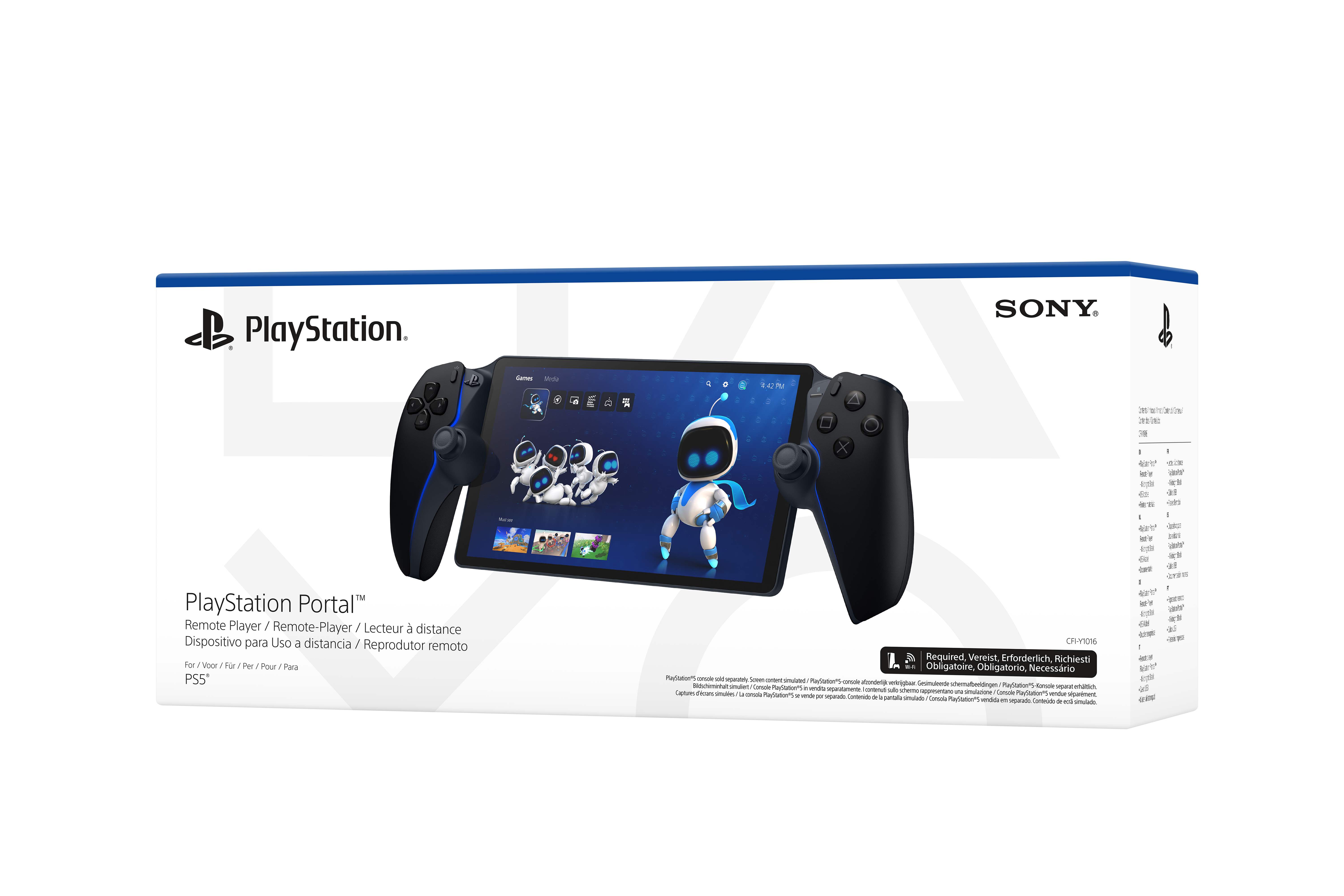 PlayStation Portal-Box mit Gerät und Controller auf weißem Hintergrund.