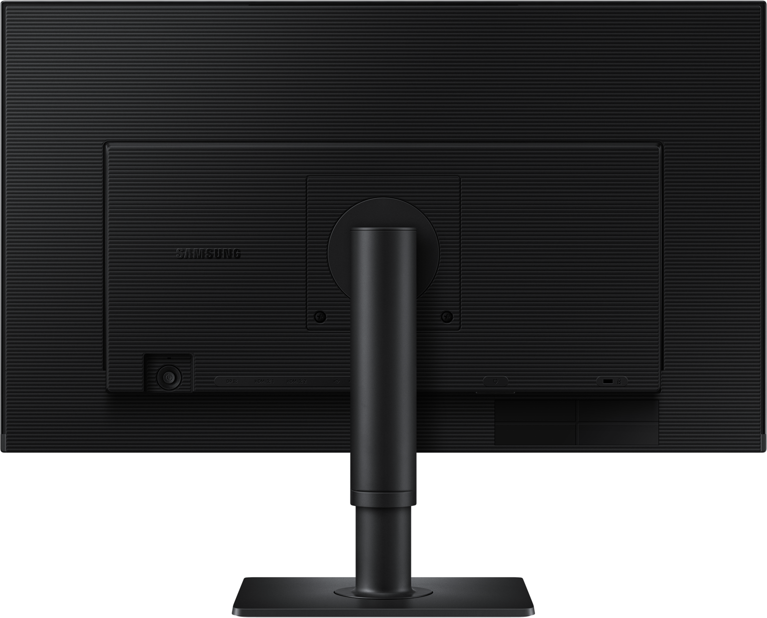 Dos d'un moniteur Samsung noir avec ports et support.