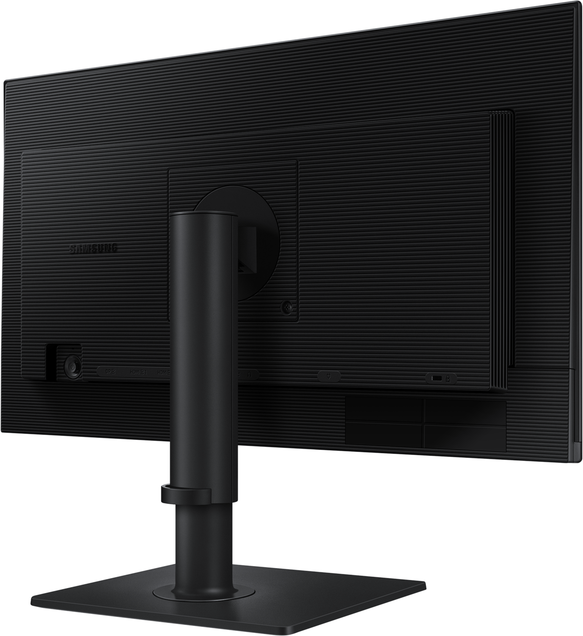 Vue arrière d'un moniteur d'ordinateur noir avec un support.
