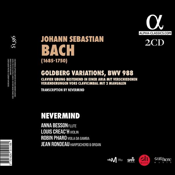 CD-Cover. Text auf schwarzem Hintergrund. Name Johann Sebastian Bach. Titel: Goldberg-Variationen, BWV 988.