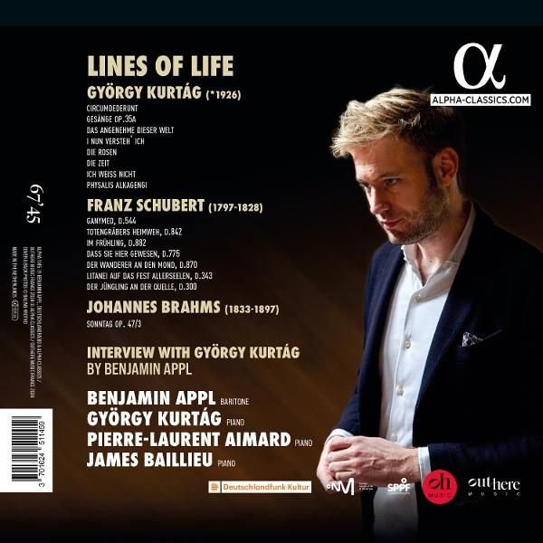 Albumcover mit Mann und Text. Oben steht 'LINES OF LIFE' von György Kurtág.