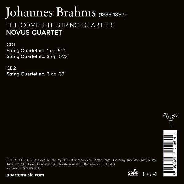 CD-Cover für Johannes Brahms's Complete String Quartets, gespielt vom Novus Quartett.