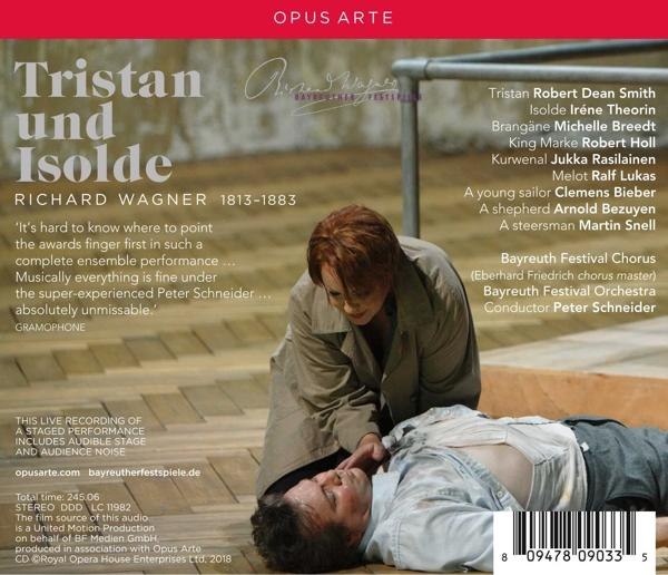 CD-Cover: Wagners Tristan und Isolde, mit zwei Schauspielern in einer Bühnenszene.