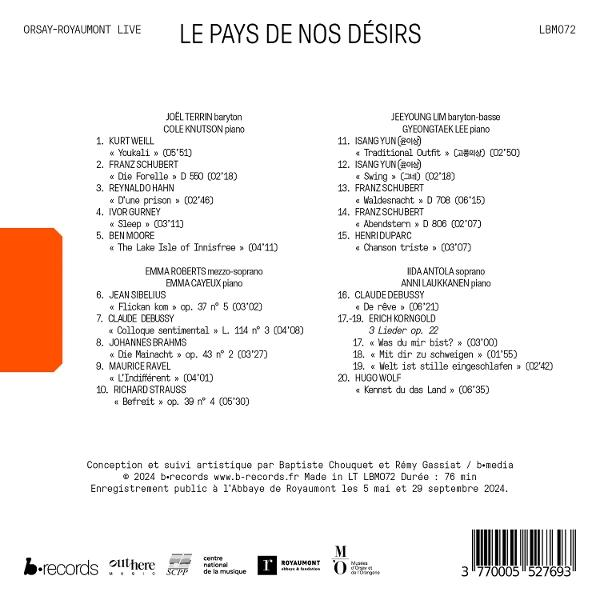 CD-Cover: Pays de nos désirs. Enthält eine Liste der Songs und Künstlernamen.